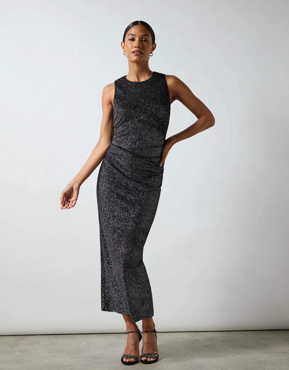Petite Gabriela Black Sparkle Velvet Column Midi Dress, 4 of 3