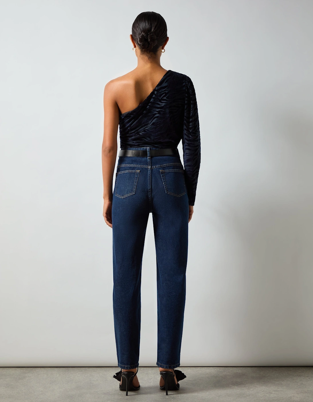 Navy Zebra Burnout One Shoulder Top