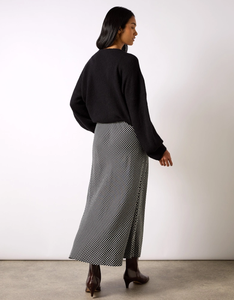 Mono Polka Dot Print Satin Skirt