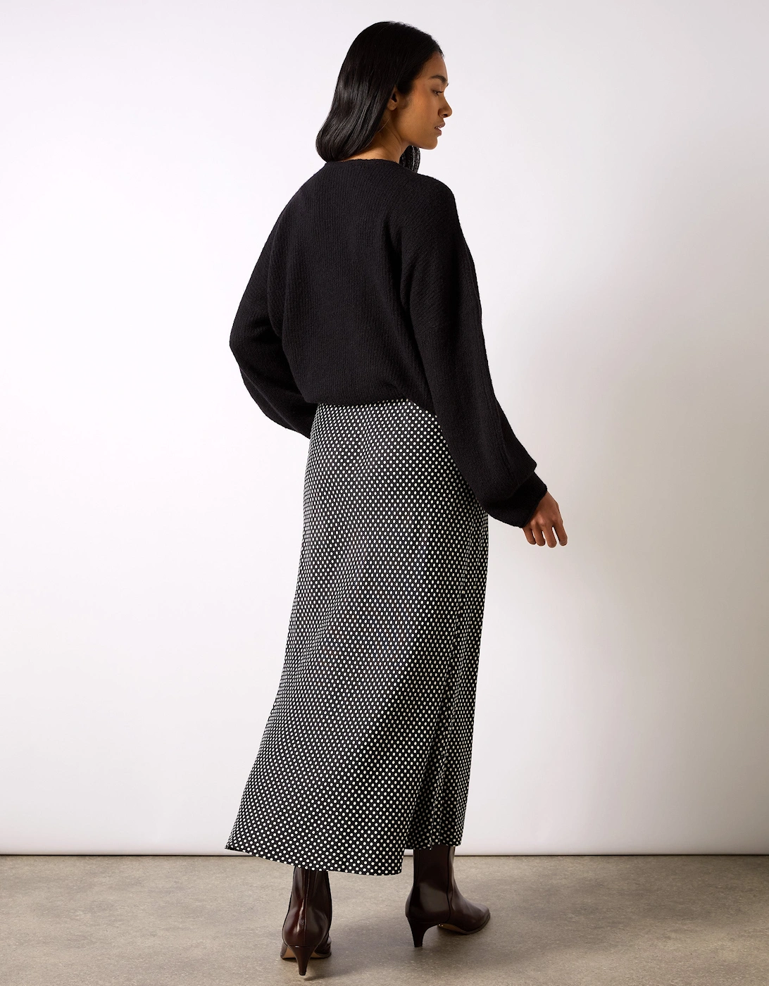 Mono Polka Dot Print Satin Skirt