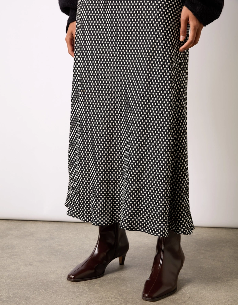 Mono Polka Dot Print Satin Skirt