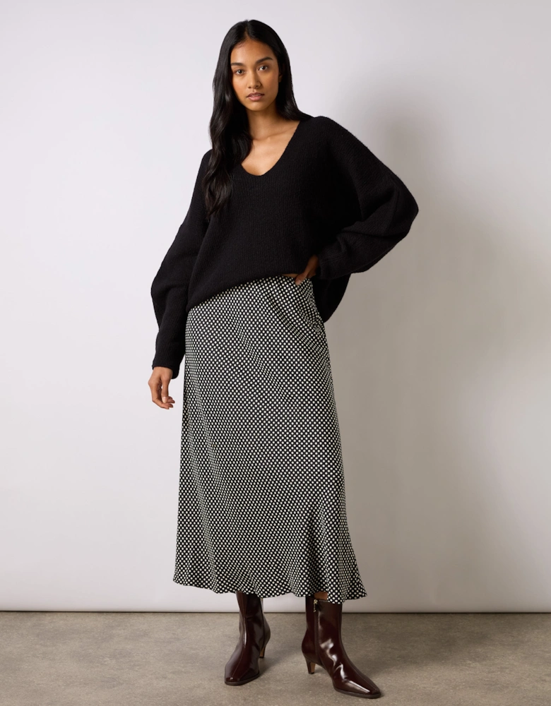 Mono Polka Dot Print Satin Skirt