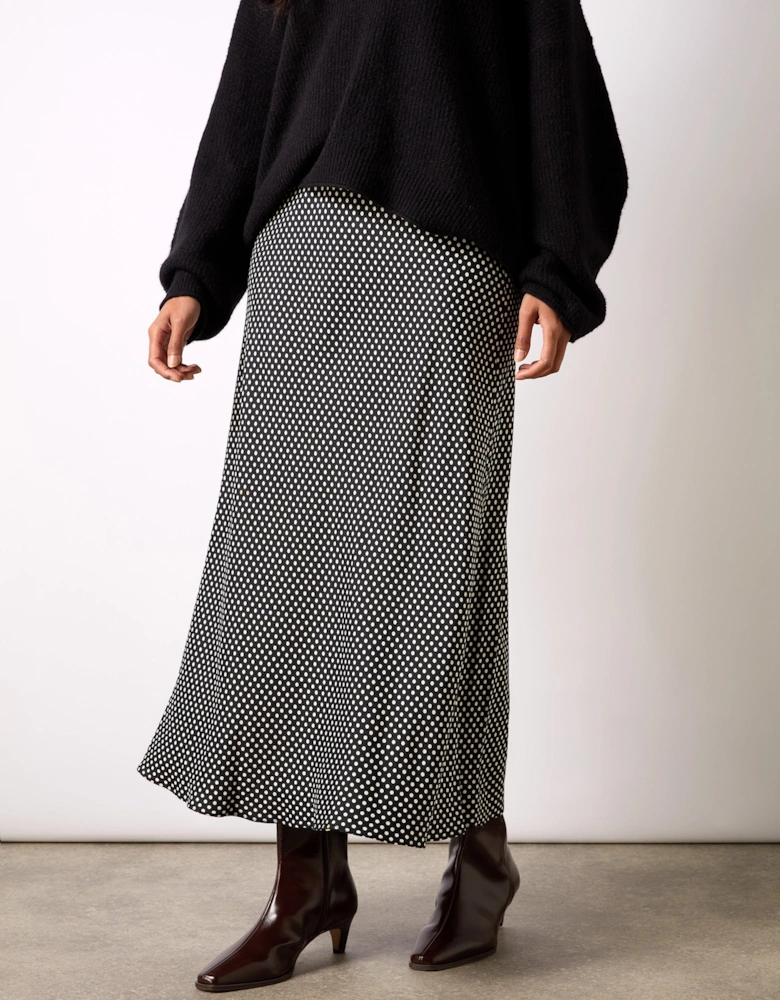 Mono Polka Dot Print Satin Skirt
