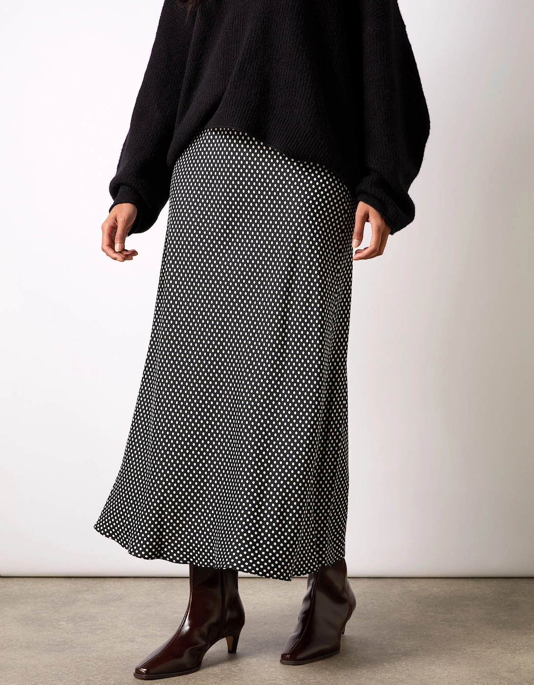 Mono Polka Dot Print Satin Skirt