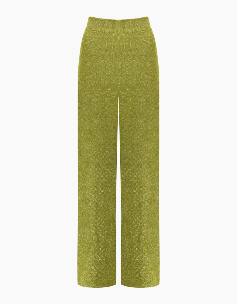 Green Sheer Lurex Knit Flared Trousers