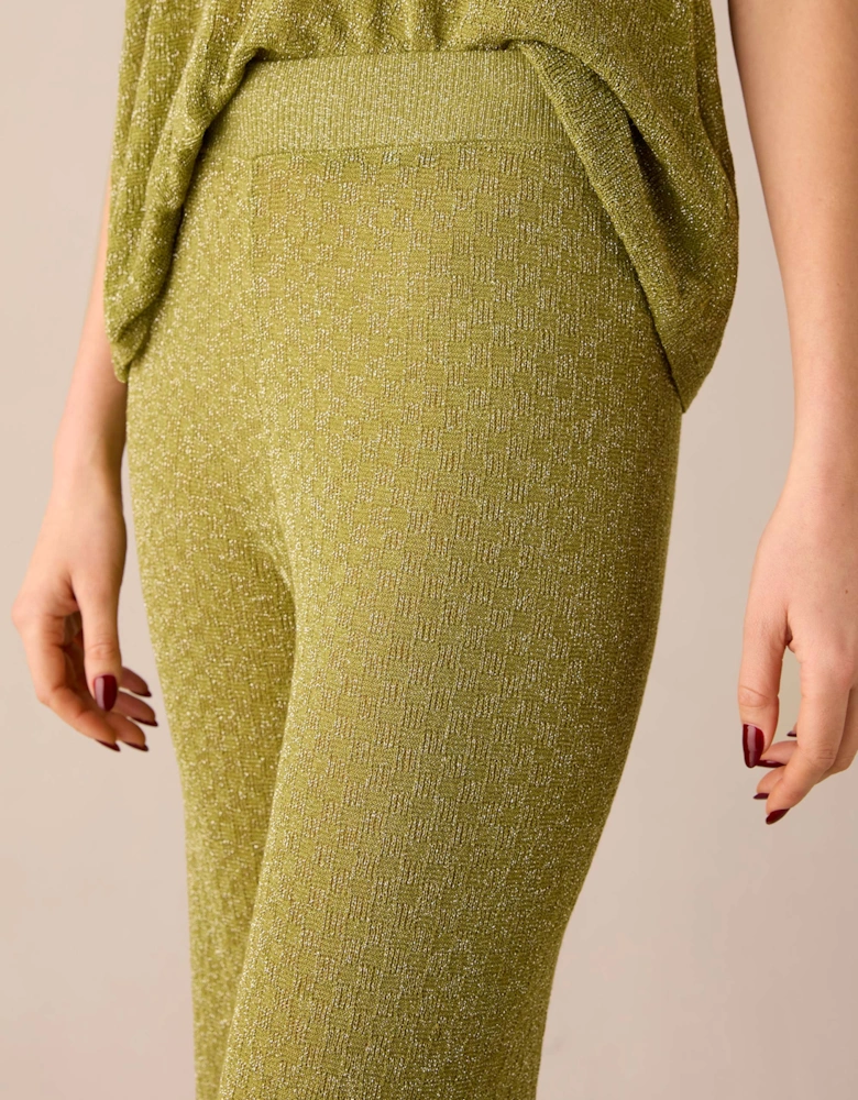Green Sheer Lurex Knit Flared Trousers