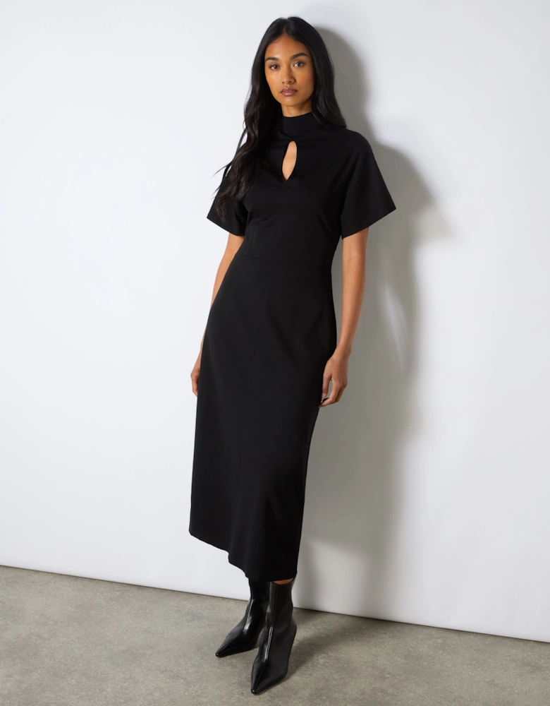 Petite Black Ponte Corset Waist Dress