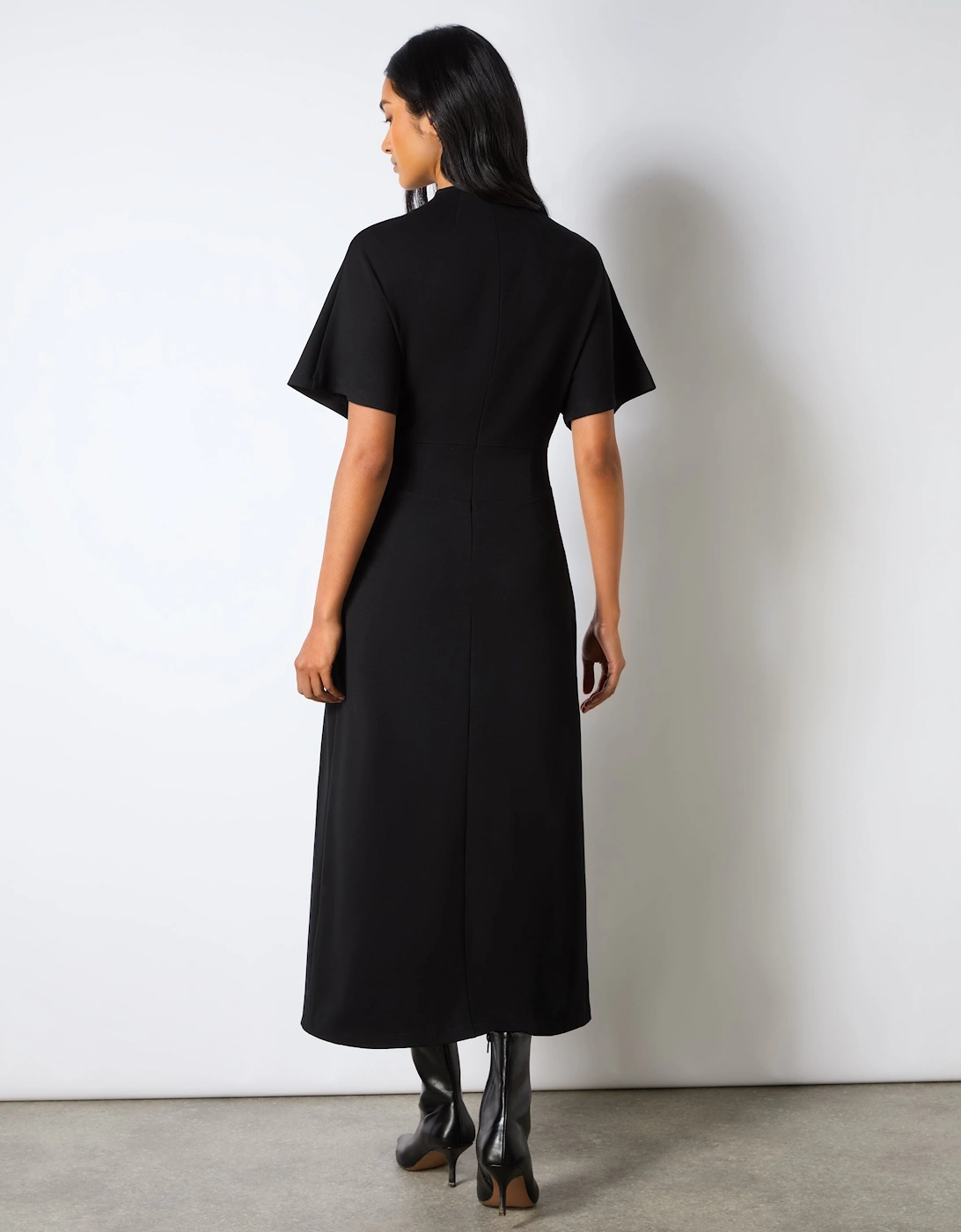 Petite Black Ponte Corset Waist Dress