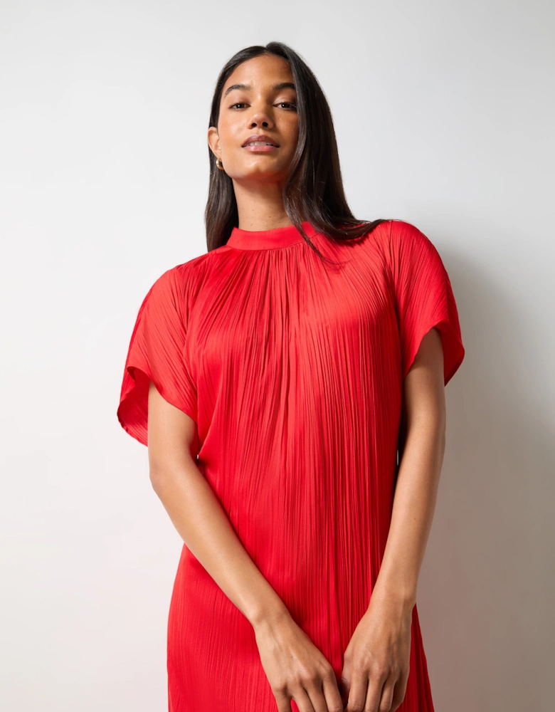 Red High Neck Plisse Dress
