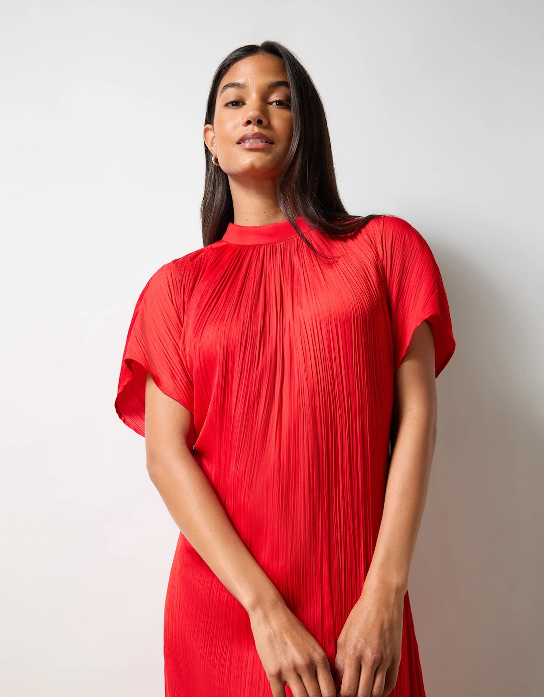 Red High Neck Plisse Dress