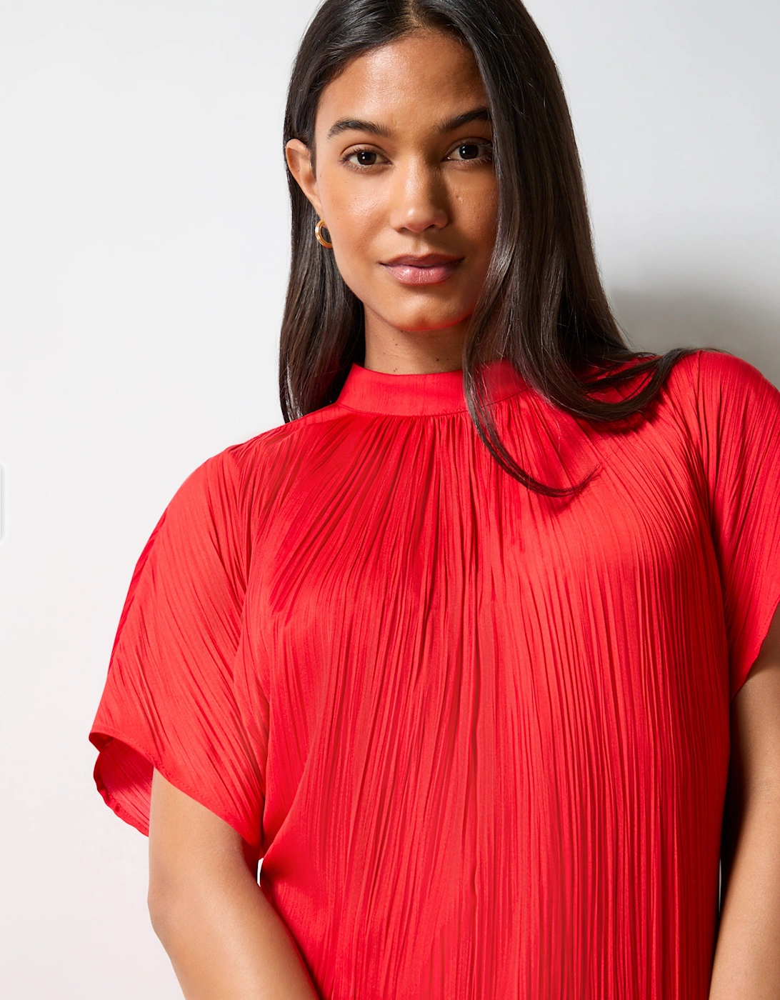 Red High Neck Plisse Dress
