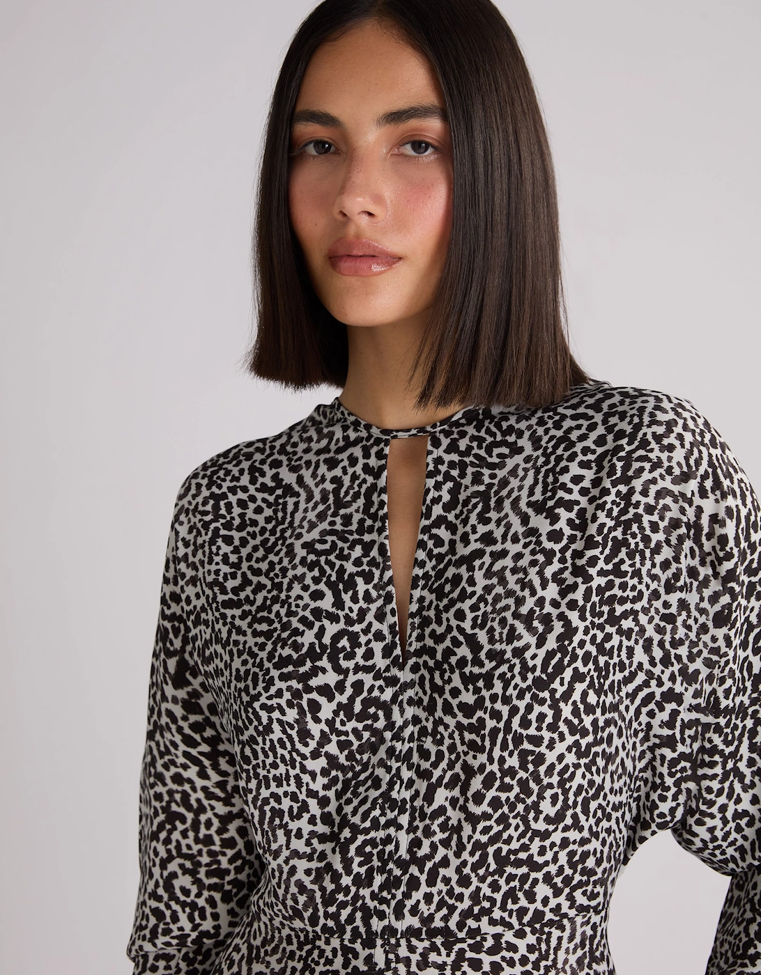 Mono Dalmatian Print Batwing Sleeve Midaxi Dress
