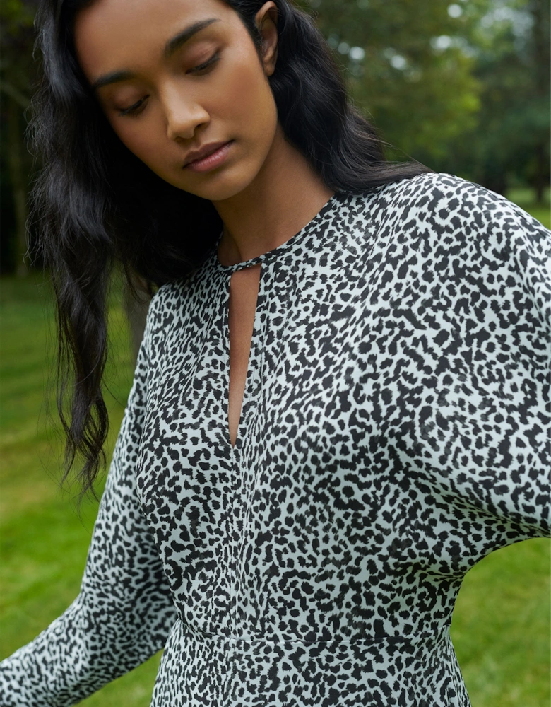Mono Dalmatian Print Batwing Sleeve Midaxi Dress