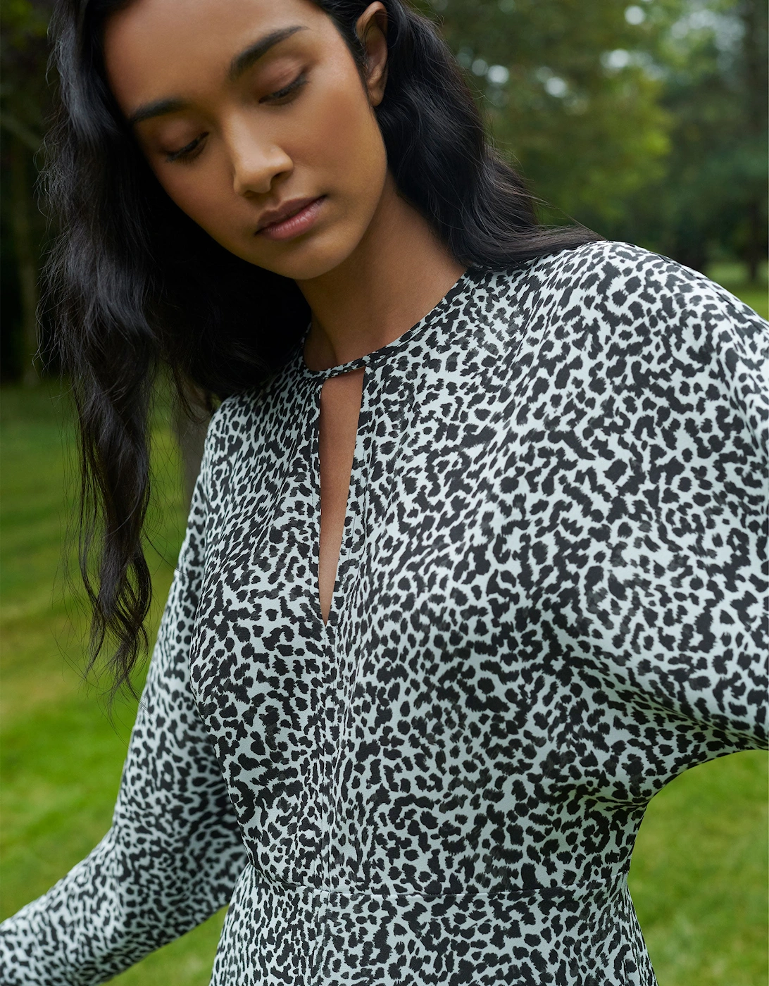 Mono Dalmatian Print Batwing Sleeve Midaxi Dress, 8 of 7