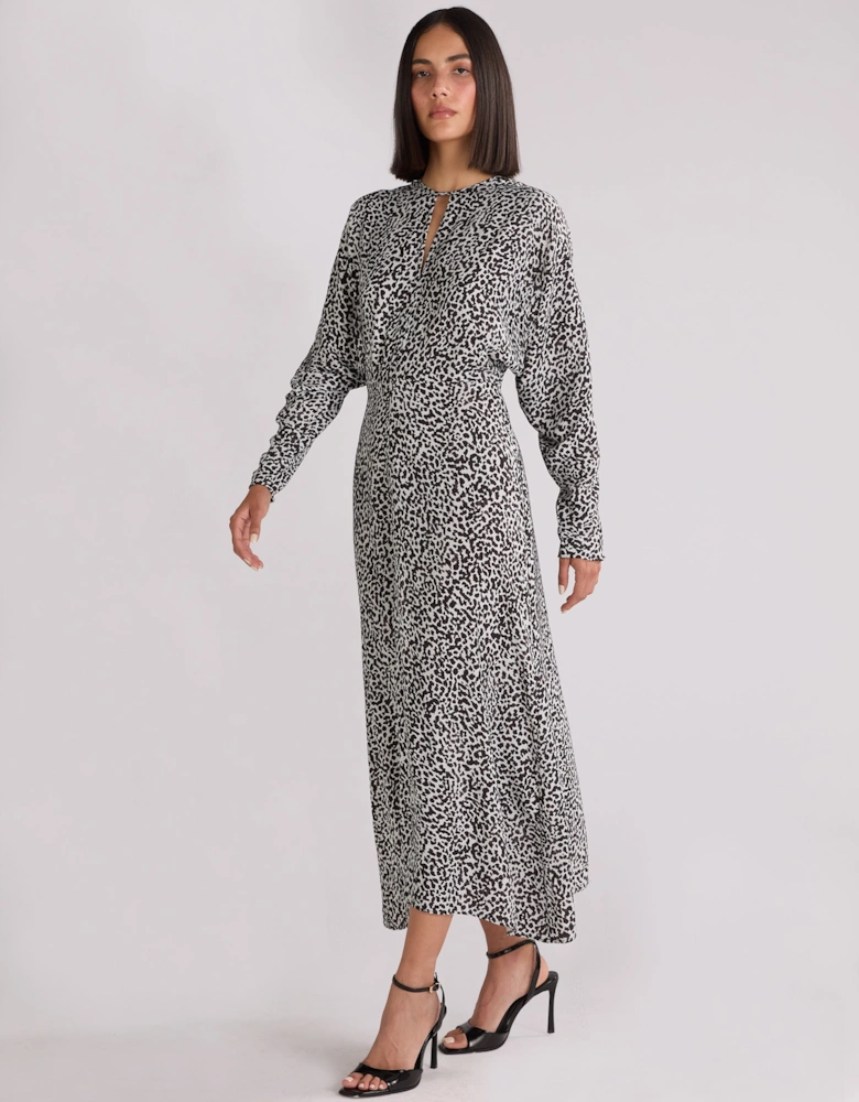 Mono Dalmatian Print Batwing Sleeve Midaxi Dress