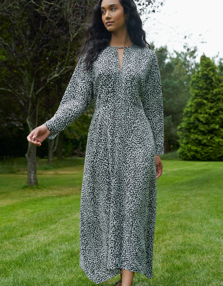 Mono Dalmatian Print Batwing Sleeve Midaxi Dress