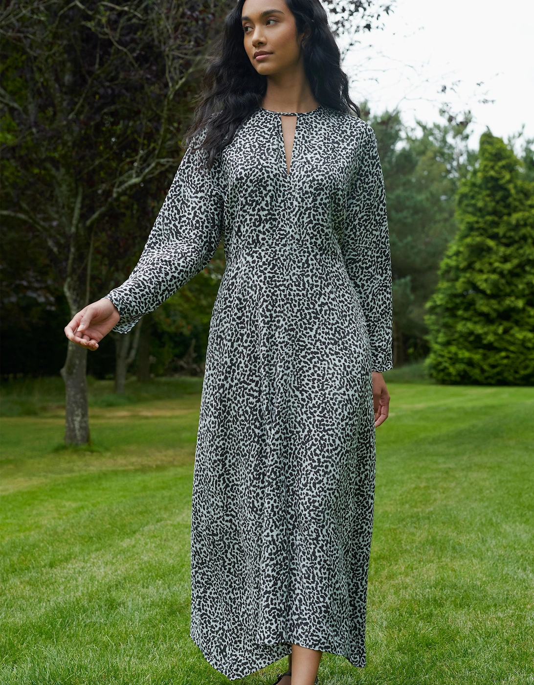 Mono Dalmatian Print Batwing Sleeve Midaxi Dress