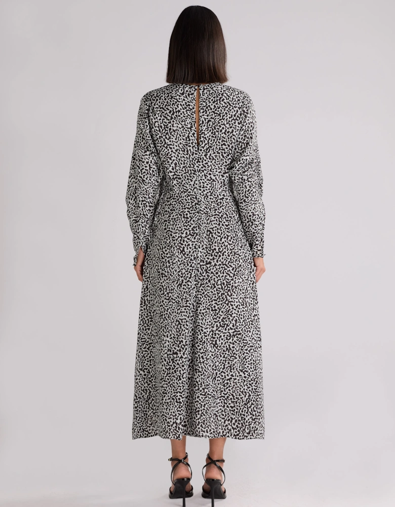 Mono Dalmatian Print Batwing Sleeve Midaxi Dress