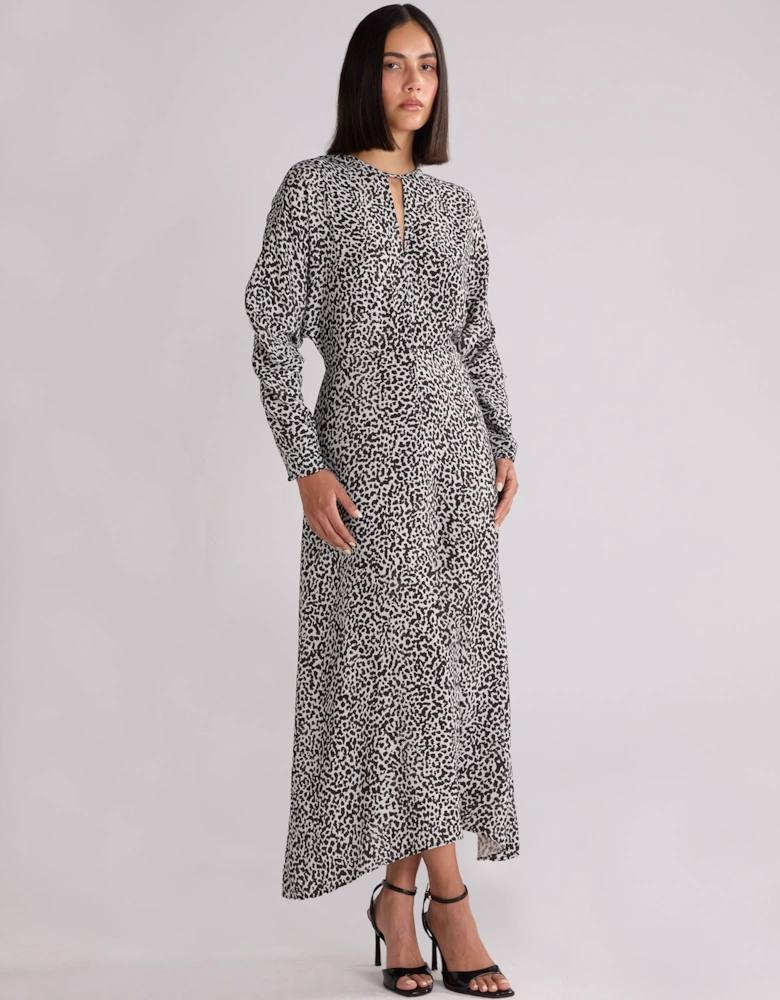 Mono Dalmatian Print Batwing Sleeve Midaxi Dress