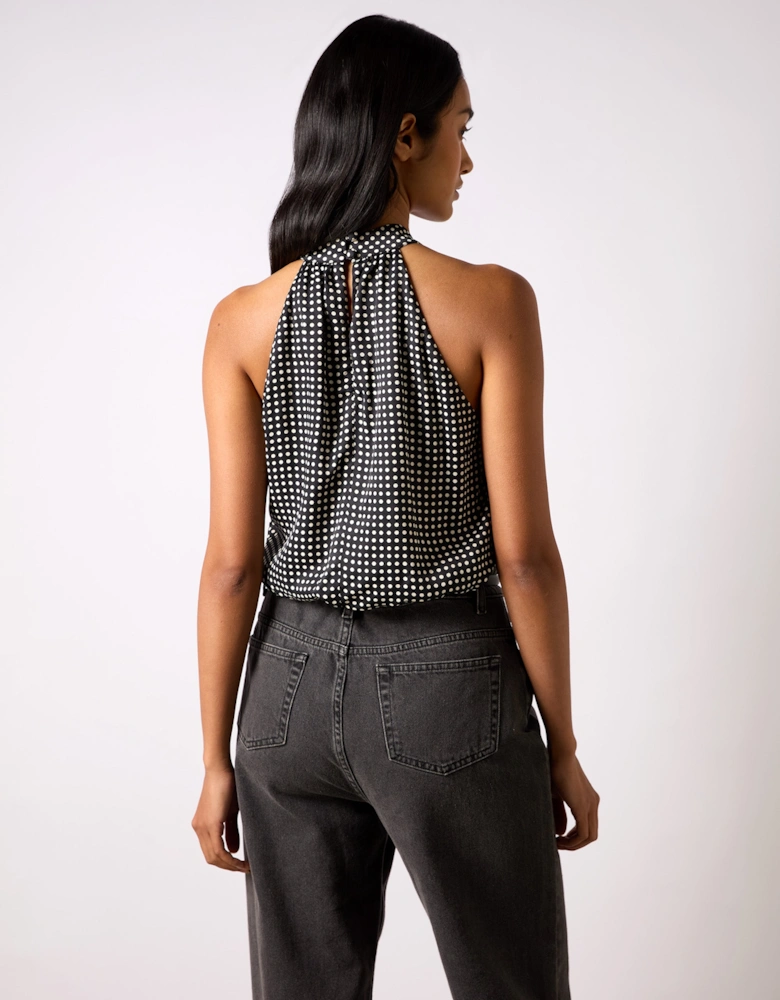 Mono Polka Dot Print Satin Bodysuit