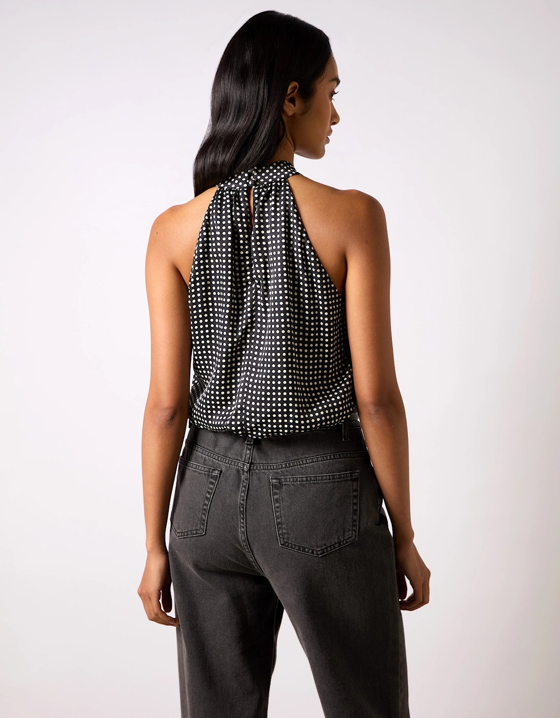 Mono Polka Dot Print Satin Bodysuit