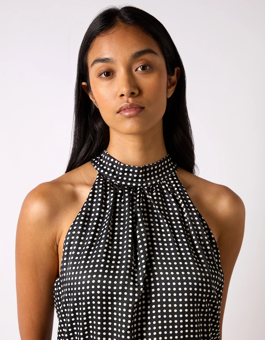 Mono Polka Dot Print Satin Bodysuit
