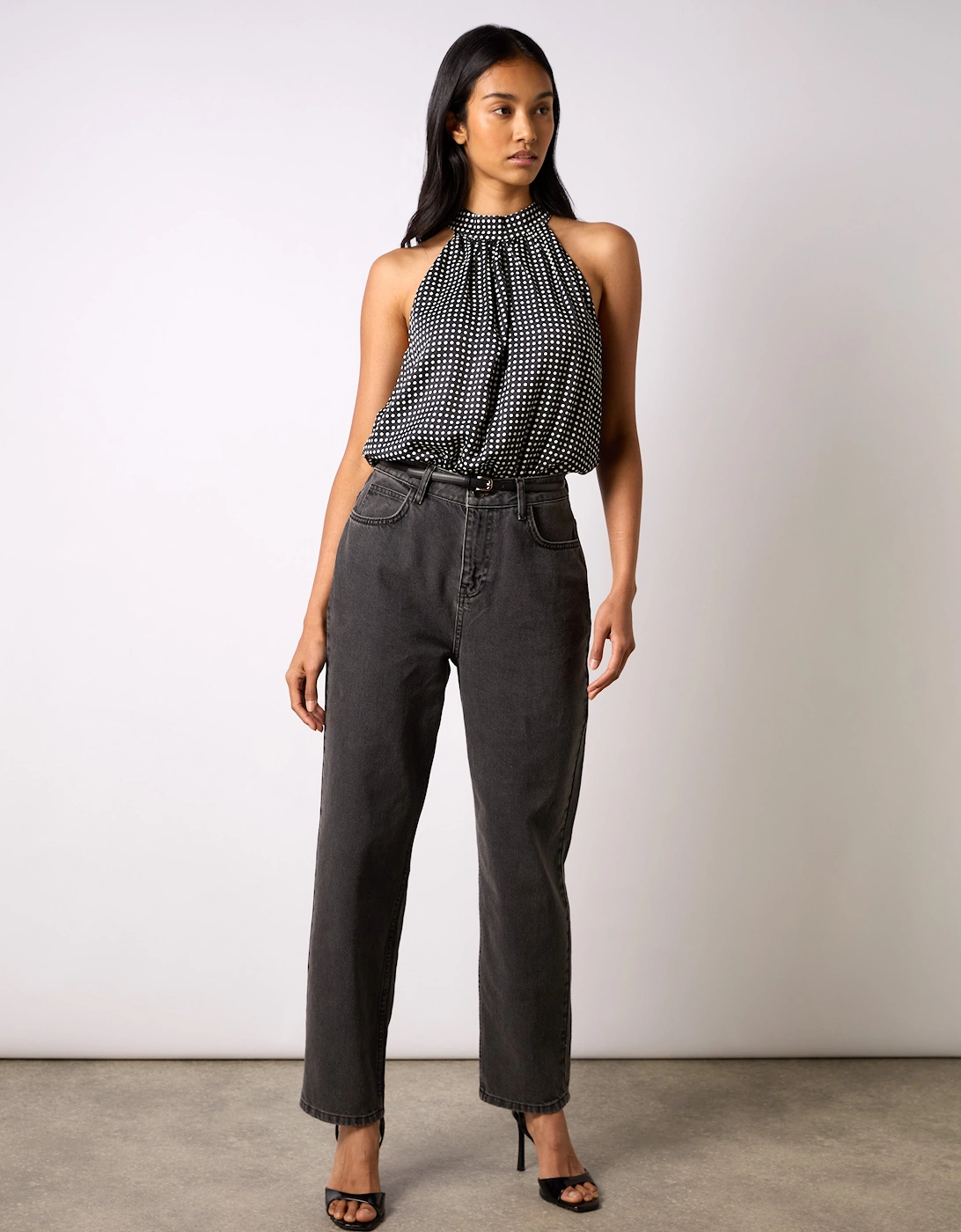 Mono Polka Dot Print Satin Bodysuit