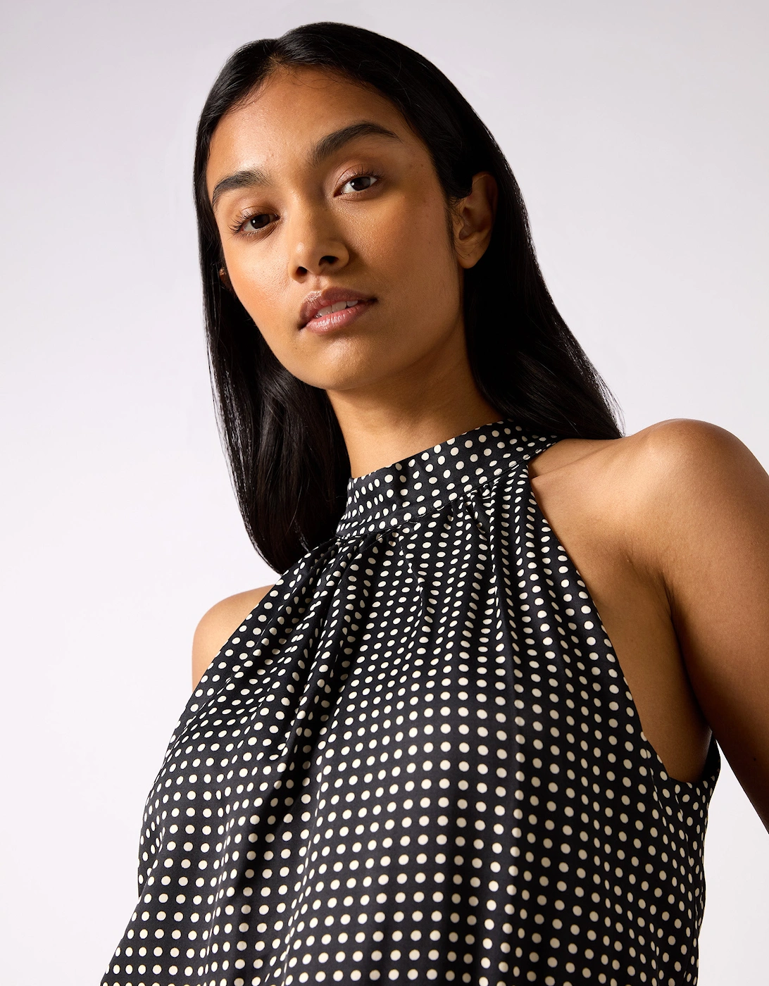 Mono Polka Dot Print Satin Bodysuit