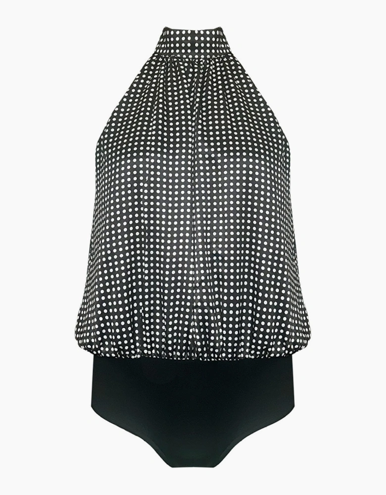 Mono Polka Dot Print Satin Bodysuit