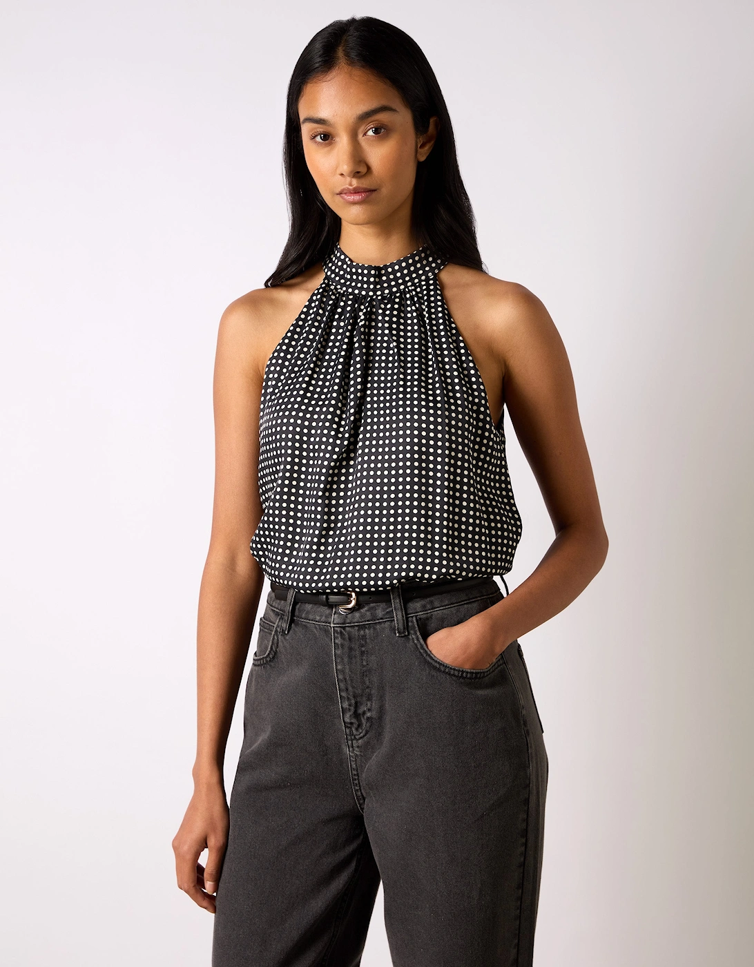Mono Polka Dot Print Satin Bodysuit