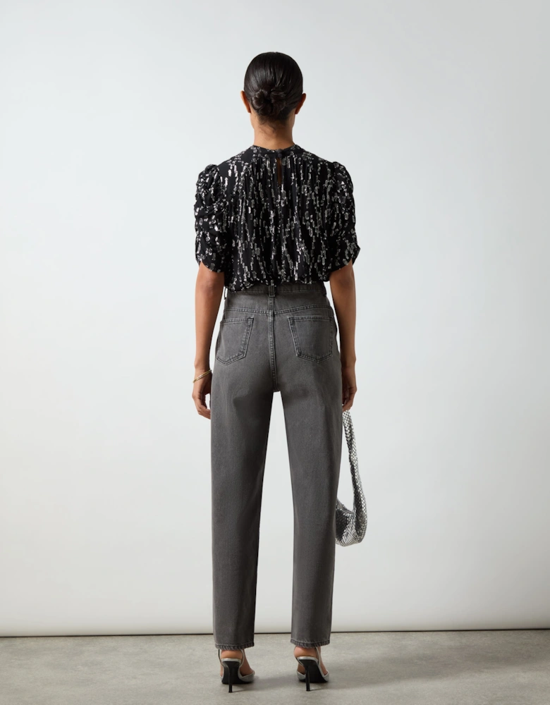 Silver Foil Puff Sleeve Top