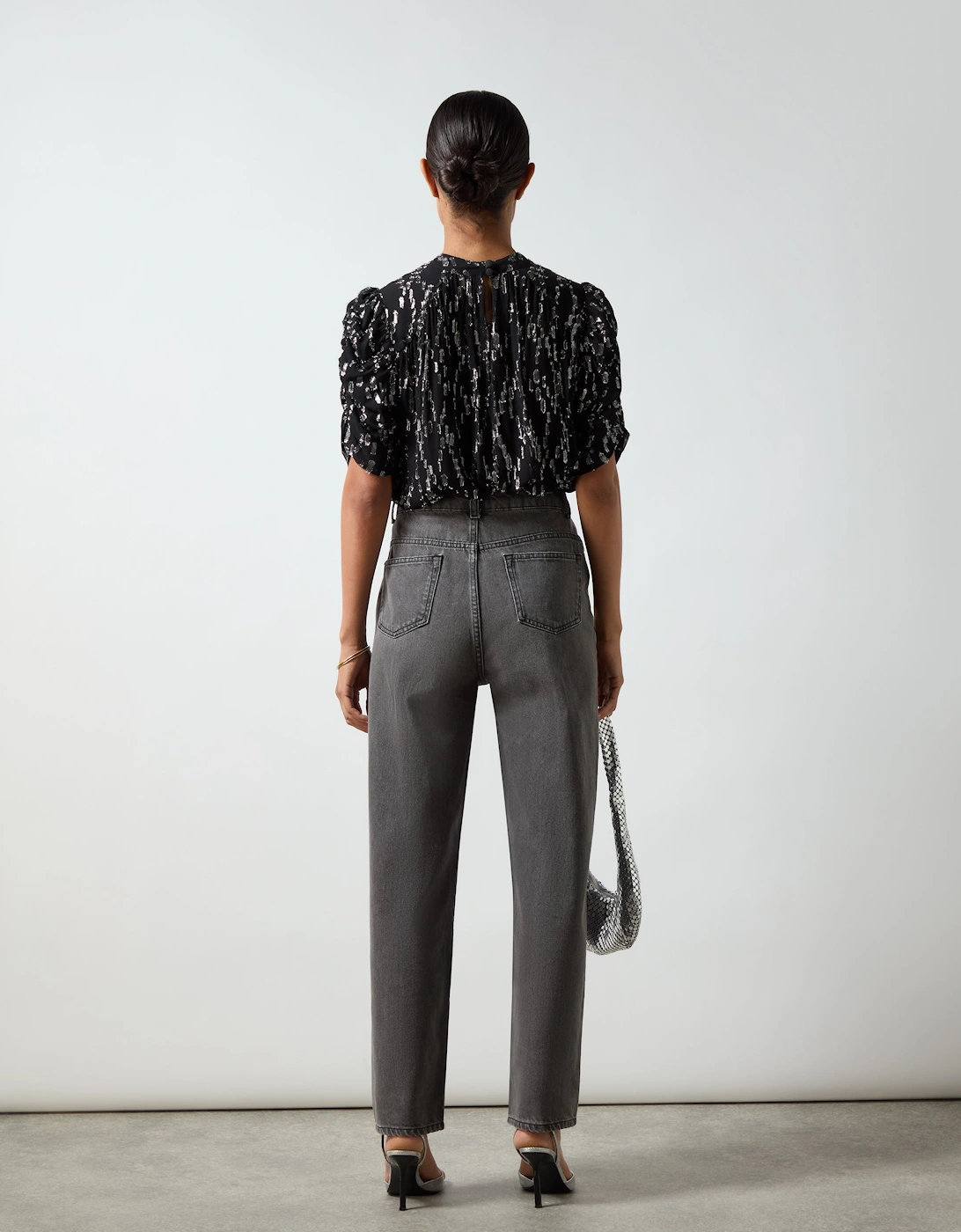 Silver Foil Puff Sleeve Top