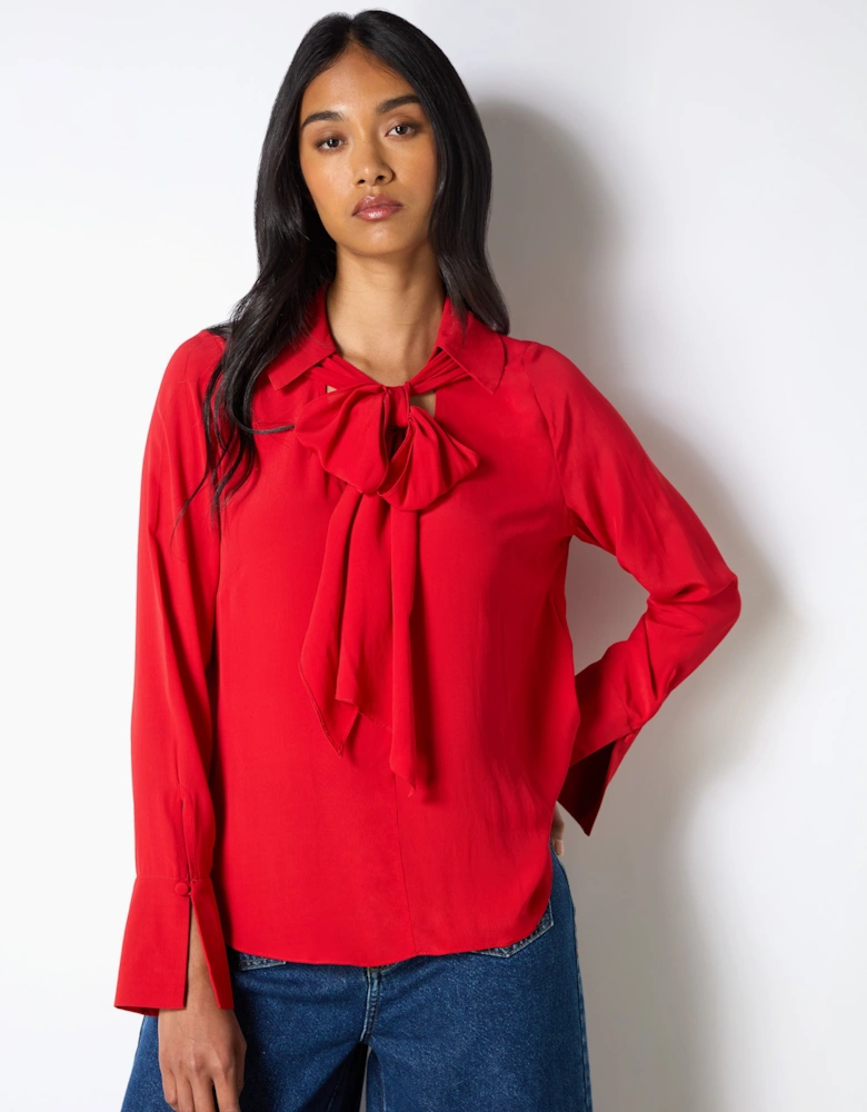 Red Tie Neck Blouse