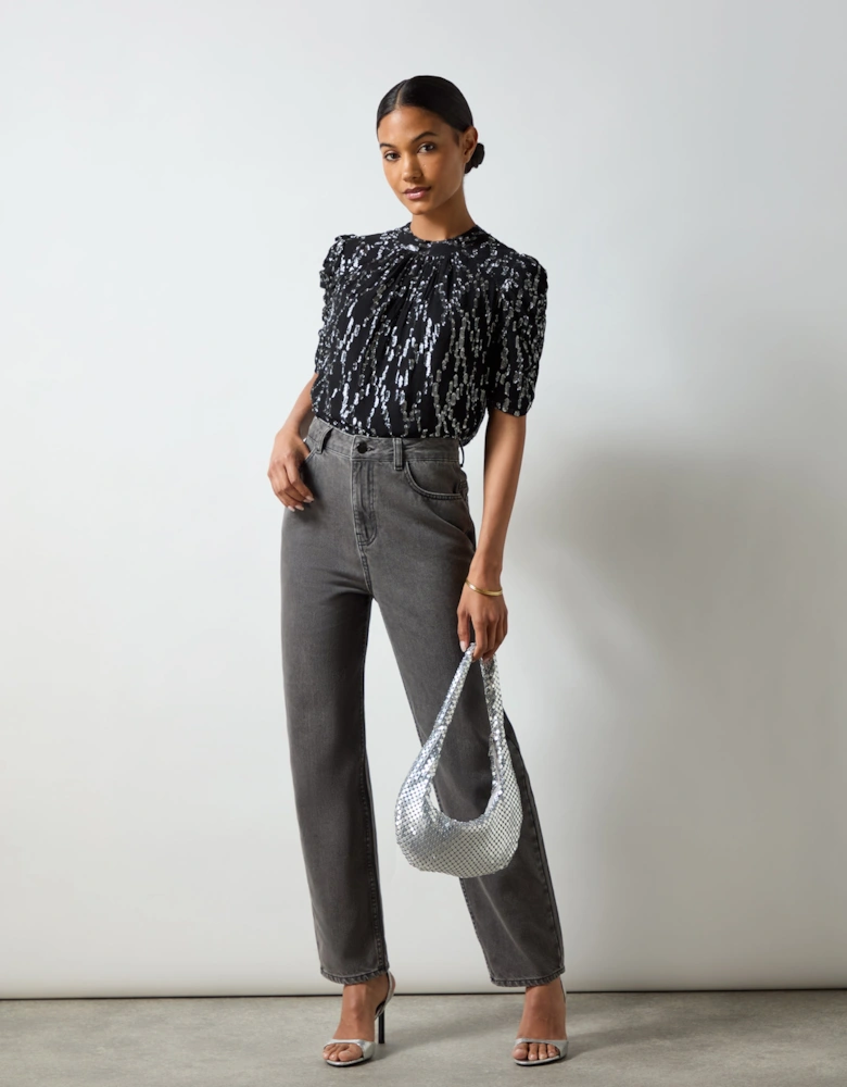 Silver Foil Puff Sleeve Top