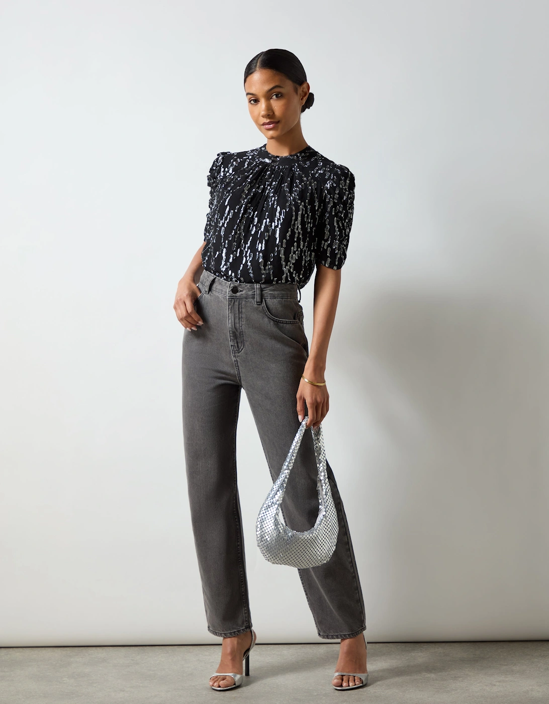 Silver Foil Puff Sleeve Top