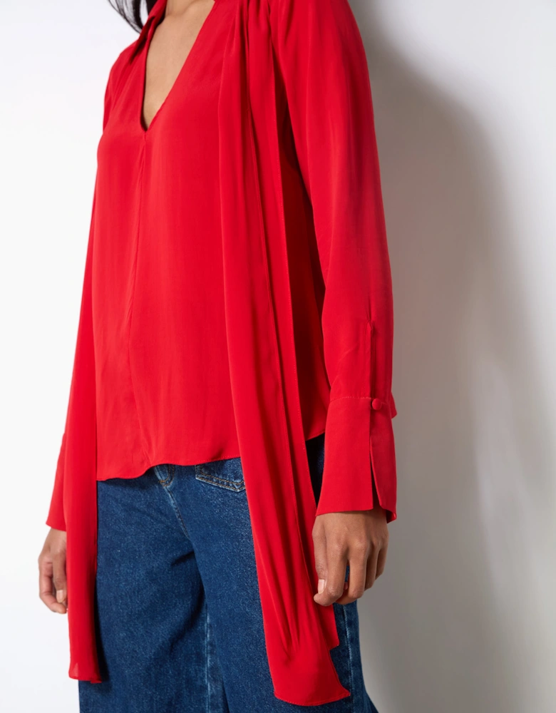 Red Tie Neck Blouse