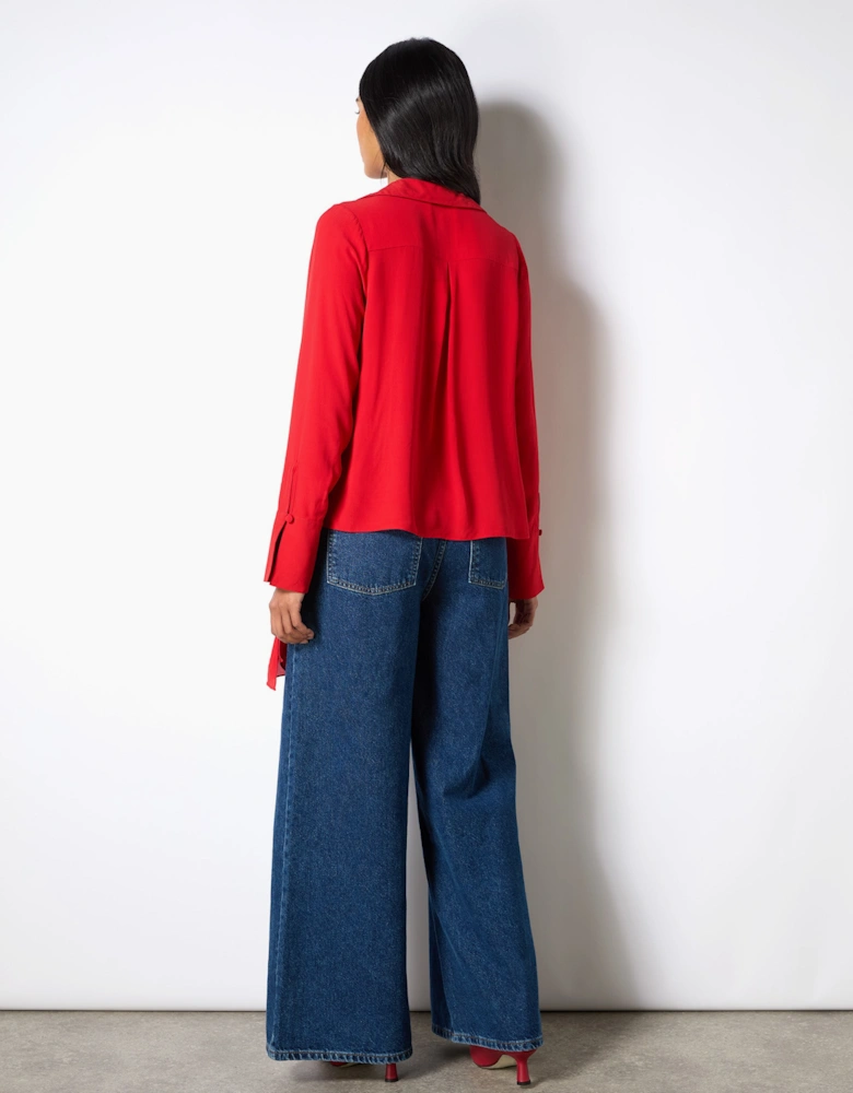 Red Tie Neck Blouse