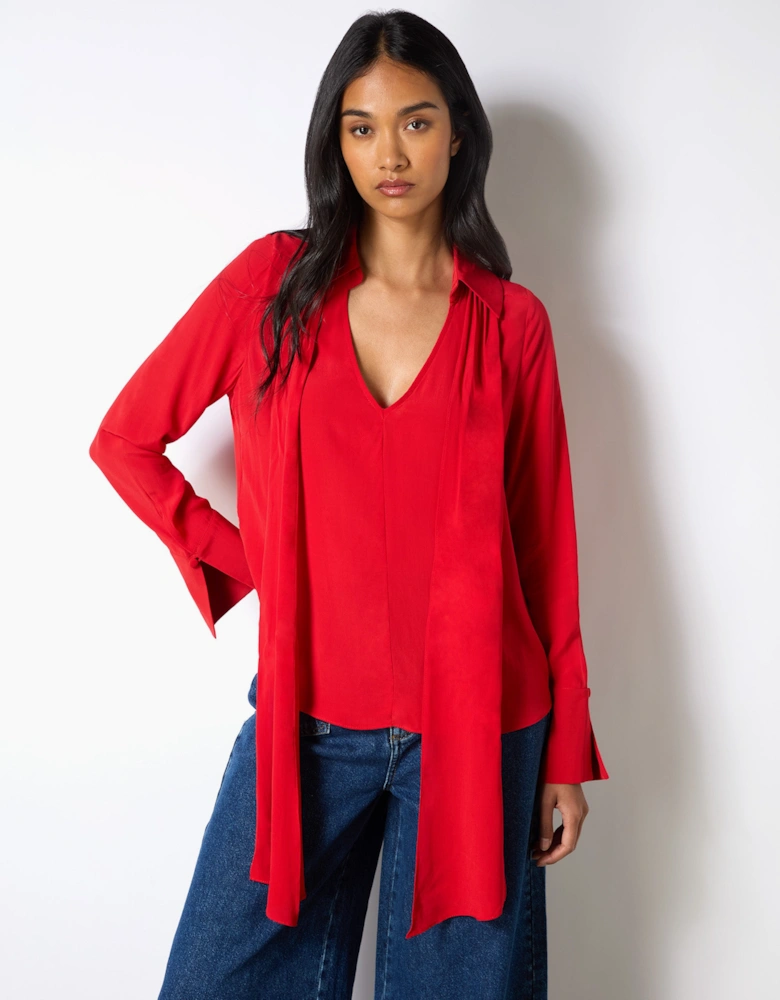 Red Tie Neck Blouse
