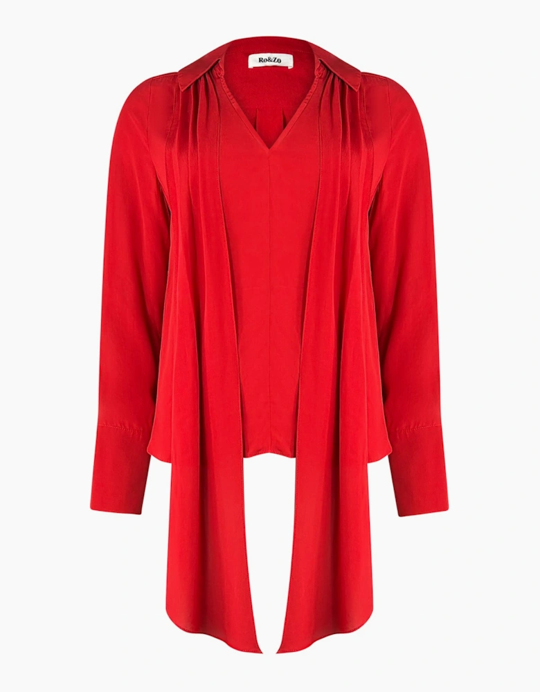 Red Tie Neck Blouse