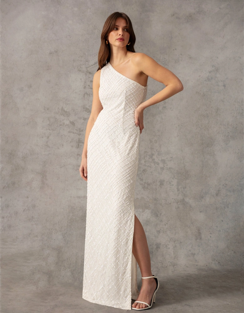 White One Shoulder Beaded Dress