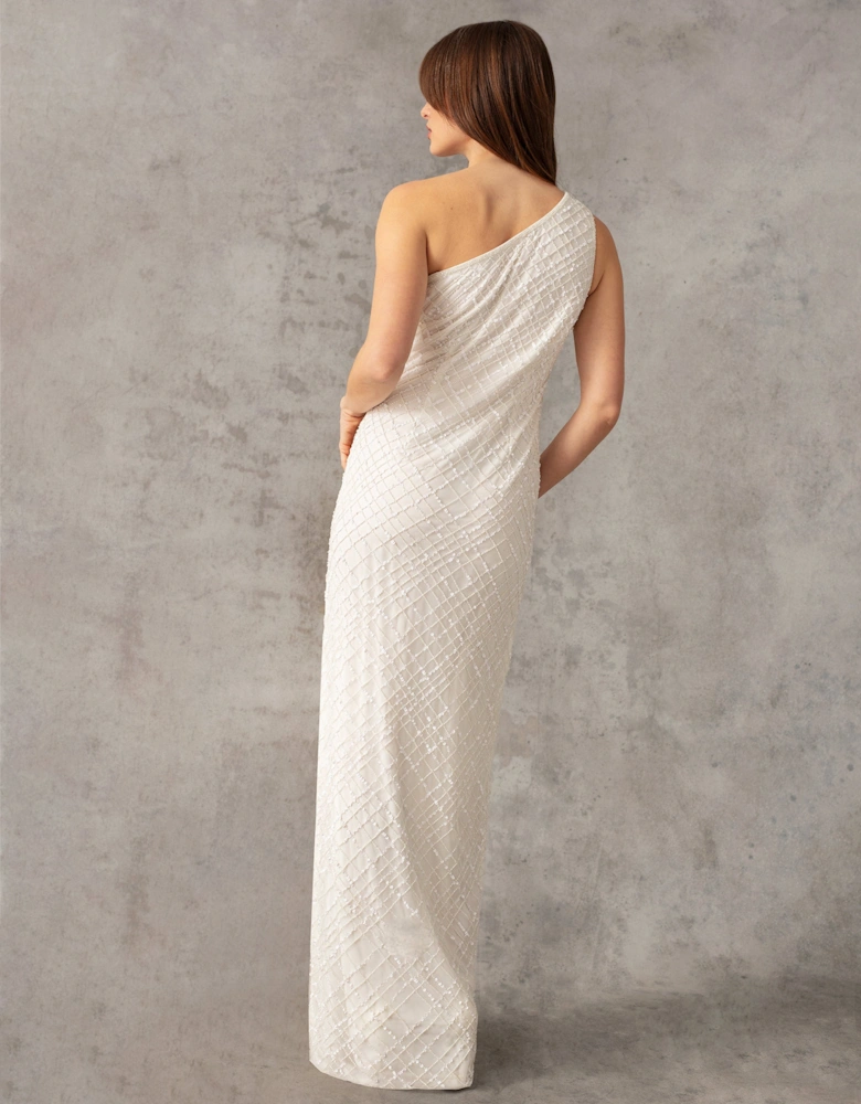 White One Shoulder Beaded Dress