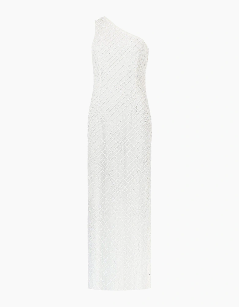 White One Shoulder Beaded Dress