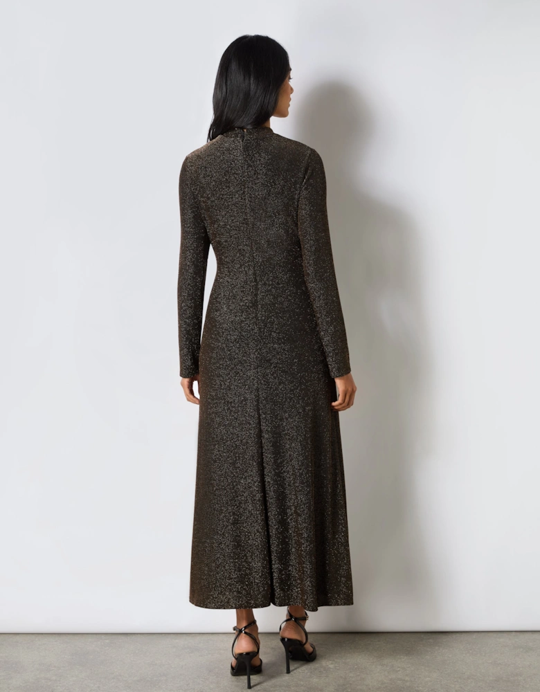 Petite Zara Gold Sparkle Jersey Keyhole Front Dress