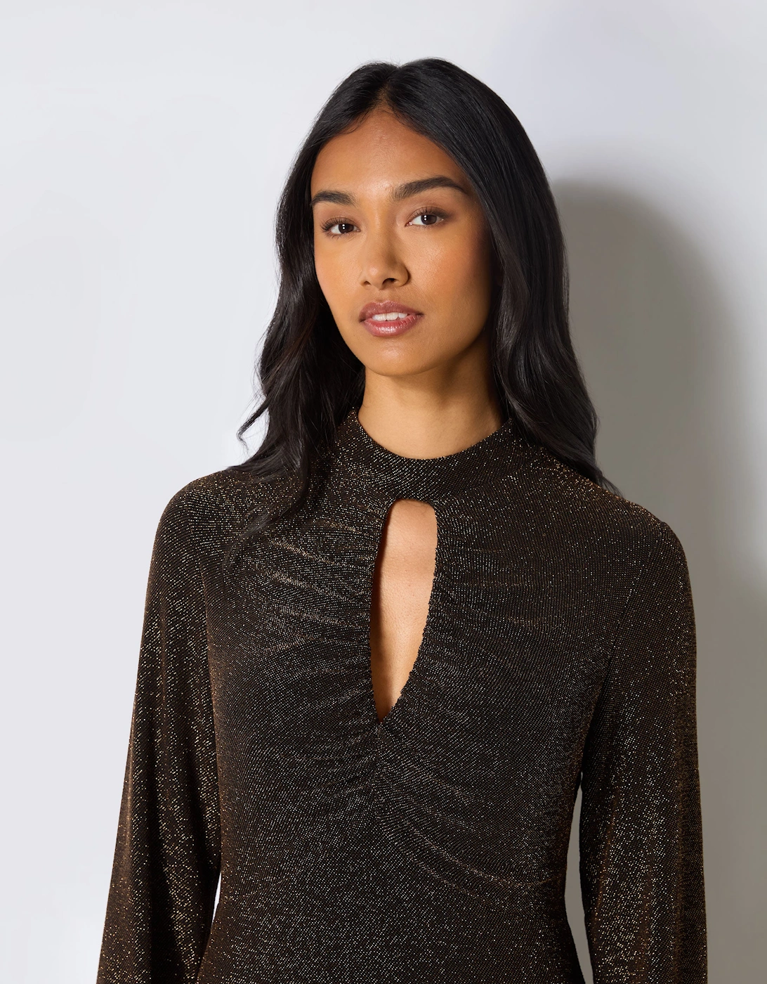 Petite Zara Gold Sparkle Jersey Keyhole Front Dress