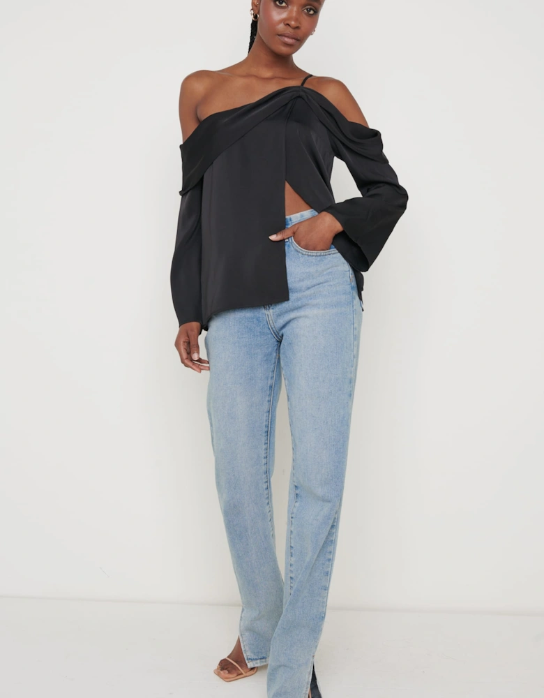Estelle One Shoulder Drape Blouse - Black