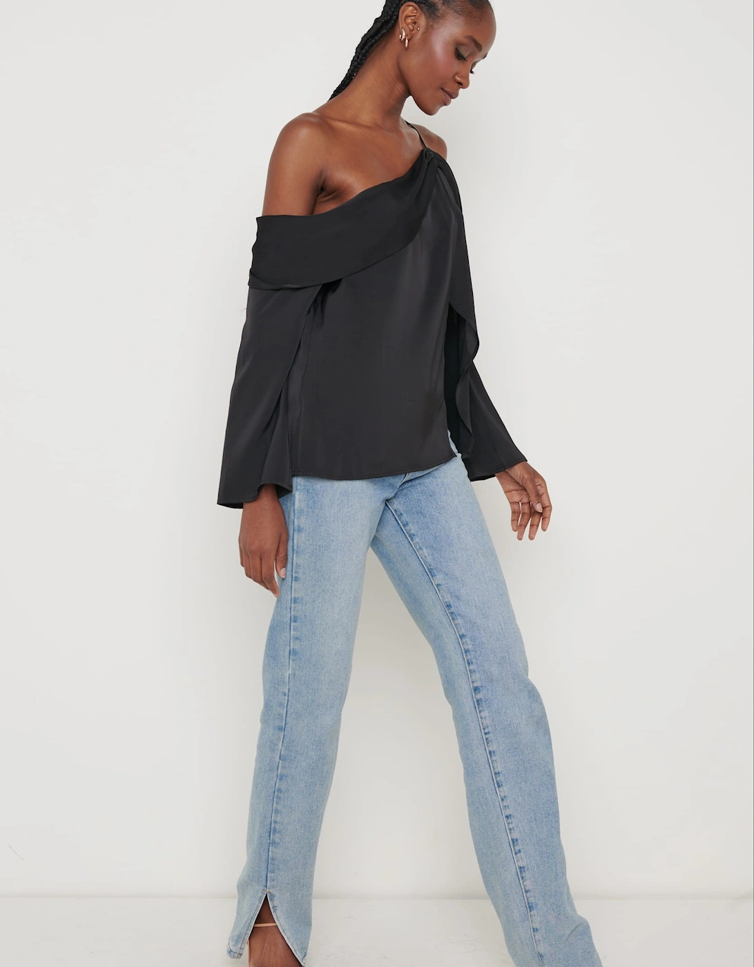 Estelle One Shoulder Drape Blouse - Black