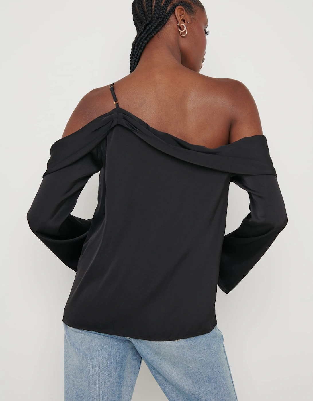 Estelle One Shoulder Drape Blouse - Black