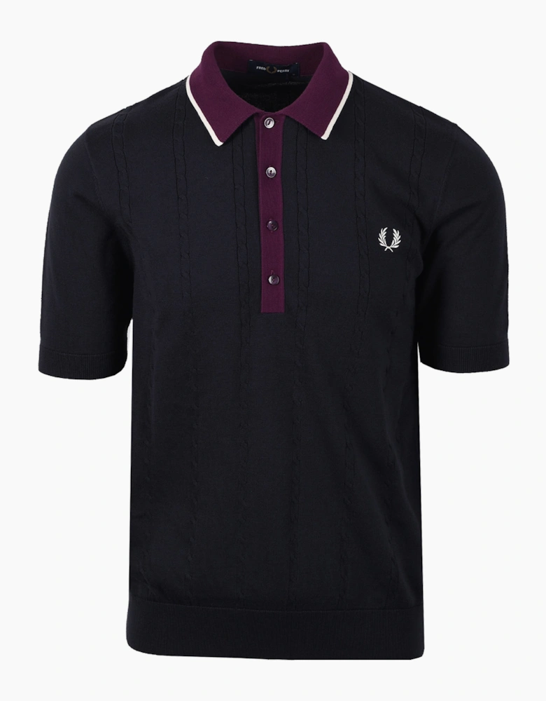 FRED PERRY CABLE KNITTED SHIRT NAVY