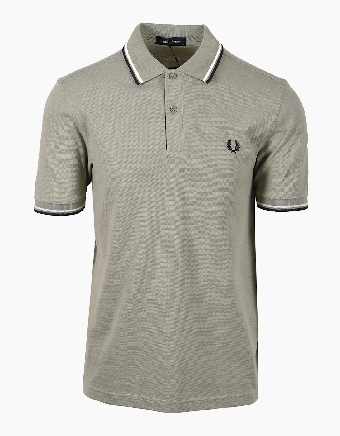 Fred Perry Men's Tan Twin Tipped Polo Seagrass/ Ecru/ Dark Airforce - Size 44