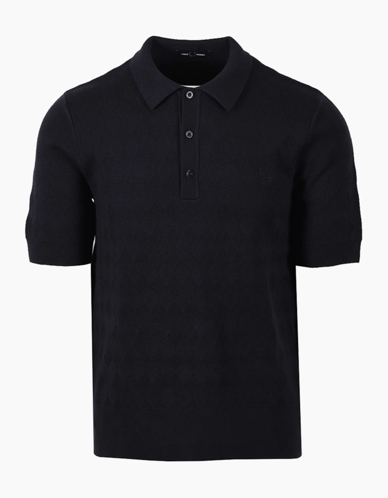 FRED PERRY POINTELLE KNITTED SHIRT NAVY
